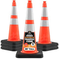 Xpose Safety 28 Inch Orange Slim Line Traffic Cones Heavy Duty 10lb with 6" & 4" Collars, 6 Pack Multipurpose PVC Plastic Safety Cone for Parking, Soccer, Caution, Kids & Construction - DOT Approved
