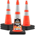 Xpose Safety 28 Inch Orange Slim Line Traffic Cones Heavy Duty 10lb with 6" & 4" Collars, 6 Pack Multipurpose PVC Plastic Safety Cone for Parking, Soccer, Caution, Kids & Construction - DOT Approved