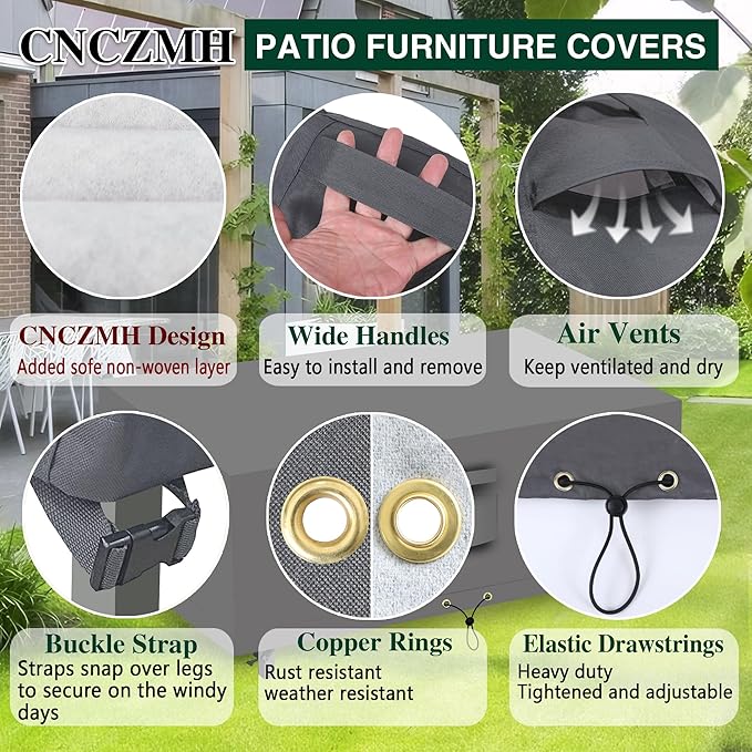Heavy Duty Patio Furniture Covers Waterproof, 600D Outdoor Furniture Cover Waterproof for Sectional Sofa Couch, Outdoor Dining Table and Chair Set Covers 52''L x 22''W x 35''H, Grey
