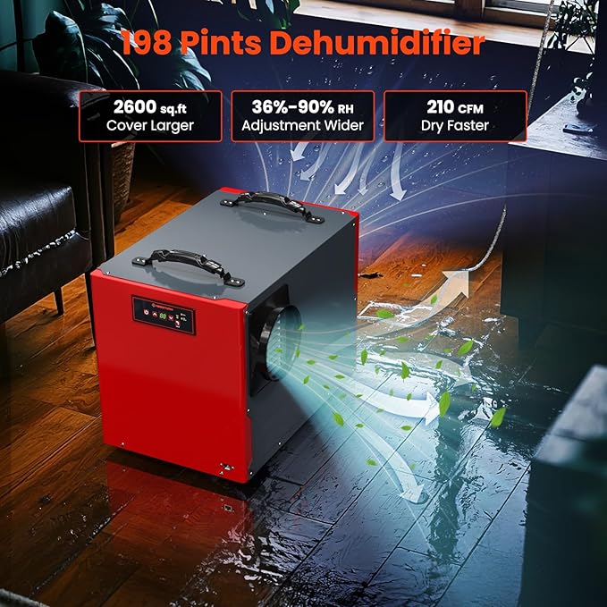 Abestorm 198 Pint Commercial Dehumidifier with Pump and Drain Hose for Crawlspace, Basement, Large Space up to 2,600 sq.ft, Industry Water Dmage Unit, Auto Defrost, Compact