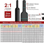 Chanzon 2:1 Ratio 5/64" (2mm) Heat Shrink Tubing 8Ft Roll (2.5M Total Length) Black Polyolefin Sleeving Wrap Shrinking 2 to 1 1pcs