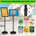 6Pack Adjustable Pedestal Sign Holder - 11''x17'', Floor Standing Poster Stand for Vertical/Horizontal View, Outdoor/Indoor Sign Holders (Black, Round)