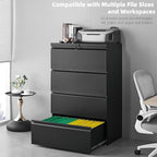Lateral 4 Drawer File Cabient with Lock, Metal Filing Cabinets for Home Office, Heavty Duty Office Storage Cabinet for A4/Letter/Legal (Matte Black)