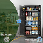 SUXXAN Metal Garage Storage Cabinet with Wheels and Pegboard 71'' x 34'' x 18'', Lockable Rolling Steel Cabinet with 5 Adjustable Shelves and Door for Garage, Office, Kitchen, Assembly Required(Black)