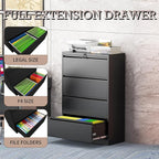 4 Drawer Lateral File Cabinet with Lock, Metal File Cabinet, Lateral File Cabinets for Home Office, Heavy Duty File Storage Cabinet for Legal/Letter/A4 Document, Assembly Required, Black