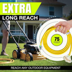 75ft Outdoor/Indoor Extension Cord 3-Outlet 12/3 Gauge Extra Heavy Duty ETL Listed, 3 Prong SJTW, Waterproof, Flexible Cold-Resistant Long Power Cord,15A 125V 1875W, Yellow by LifeSupplyUSA