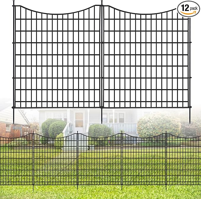 12 Panels No Dig Decorative Garden Fence, 33 in(H) X 27 ft(L) Garden Fencing Animal Barrier, Dogs Rabbits Pets Blocker, Rustproof Metal Decorative Fences for Yard, Outdoor, Patio