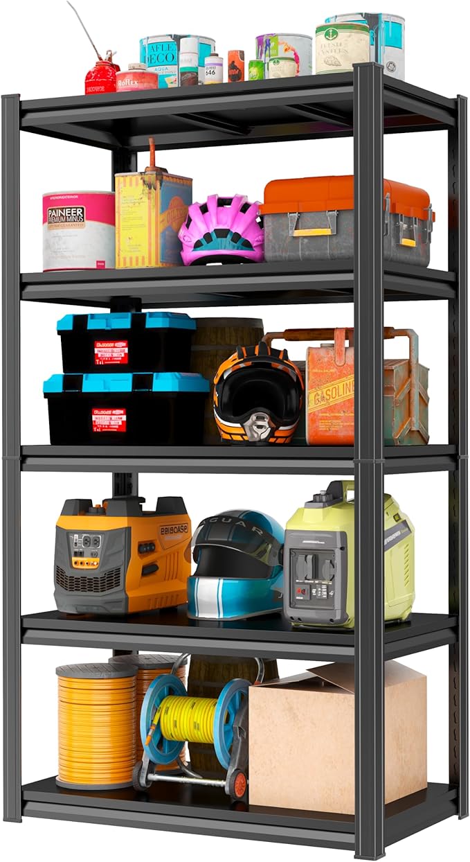 63" H Storage Shelves 2000LBS Metal Shelving Unit 4 Tier Garage Shelving Heavy Duty Adjustable Steel Shelf for Kitchen Warehouse Pantry Basement,63" H x 32" W x 15.7" D, Black