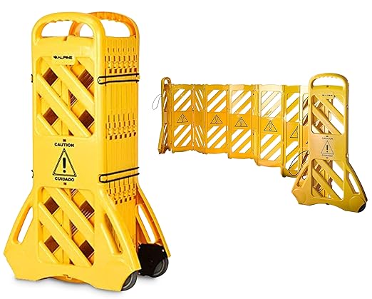 Alpine Commercial Safety Barriers, 13 Foot Expandable Mobile Barricade System - Folding Portable Barrier, Traffic Barricade Fence, Plastic Barricade for Construction, Traffic Control, Driveway Gate
