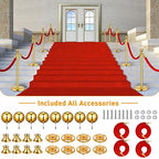 8 Pack Upgraded Stainless Steel Stanchions and Velvet Ropes 5FT Extended Red Carpet Ropes Poles Crowd Control Safety Barriers Set with Stable Base for Theaters Parties Wedding Exhibition (Gold)