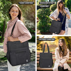 NOL Insulated Lunch Bag for Women, Large Spacious Lunch Tote Bag With Removable Adjustable Shoulder Strap with Multi Pockets,Leakproof Cooler Bag,Lightweight Nylon Waterproof Lunch Box For Work,Black