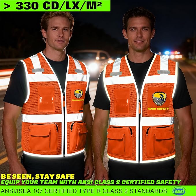 BeautyWill Custom Logo Safety Vest Class 2 High Visibility Reflective Vest for Men - Personalized Logo Team Vest
