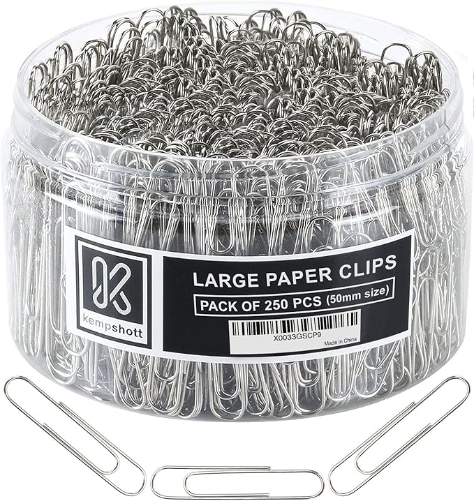 250 Large Paper Clips Smooth, Jumbo Paper Clips for Paperwork Ideal for Home, School and Office Use (Large, Silver)