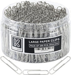 250 Large Paper Clips Smooth, Jumbo Paper Clips for Paperwork Ideal for Home, School and Office Use (Large, Silver)