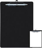 Clipboard with Pen Holder, Plastic Clipboard with Low Profile Metal Clip, Hanging Clipboards Holds 8.5x11 Inch Papers, Standard A4 Letter Size Clip Board for Office & School, Black