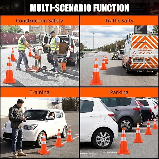 20 Pack Traffic Safety Cones 18 Inch, PVC Orange Safety Cones with Reflective Collars and Weighted Base for Traffic Control, Construction Events, Driveways, and Parking Lots