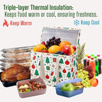 VENO 2 Pack Christmas Cooler Bag Insulated Reusable Grocery Shopping Bag, Food Delivery, Heavy Duty, Large Size, Durable Handles, Double Zippers, Lid, Collapsible (Jingle Mix, 2 Pack)