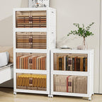 Storage Bins with Lids and Wheels, 199QT-99.5QT*2Tier Collapsible Bathroom Storage Cabinet with Clear Doors, Plastic Stackable Closet Organizers and Containers White