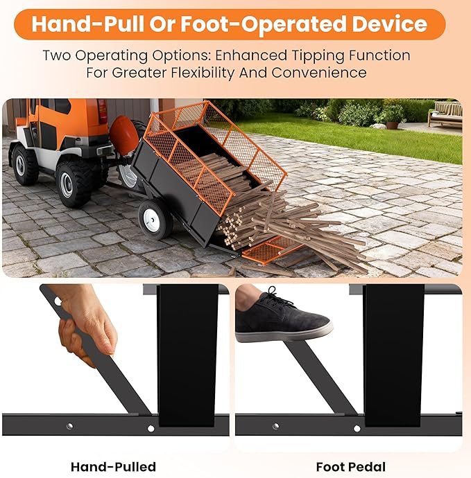 Heavy Duty ATV Dump Cart - Steel Tow Behind Trailer, Garden Cart Trailer, 17 Cu.Ft Capacity & 750 Lbs Steel Dump Trailers, with Foldable Mesh Fence, Yard Garden Trailers for Lawn Mower Tractor
