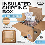 Insulated Thermal Shipping Box 14"x14"x14" with 2 Gel Ice Packs, Pack of 1 - USA-Made Cold Food Shipping Box with Absorb Condensation Thermal-Paper Liner - Frozen Food Shipping Kit by IDL Packaging