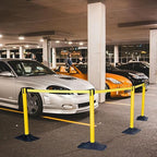 4-Pack 36" Yellow Crowd Control Stanchions, Heavy-Duty Rubber Rectangular Base with Space-Saving Design, 10ft Retractable Belt, Perfect for Indoor & Outdoor Safety Barriers