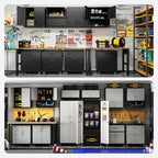 Metal Tool Cabinet,Garage Storage Cabinet System,Wall Cabinet & Locking Rolling Tool Cabinet with Doors and Adjustable Shelves,Steel Tool Cabinets for Home (10 Pcs-StyleA, Black & Grey)
