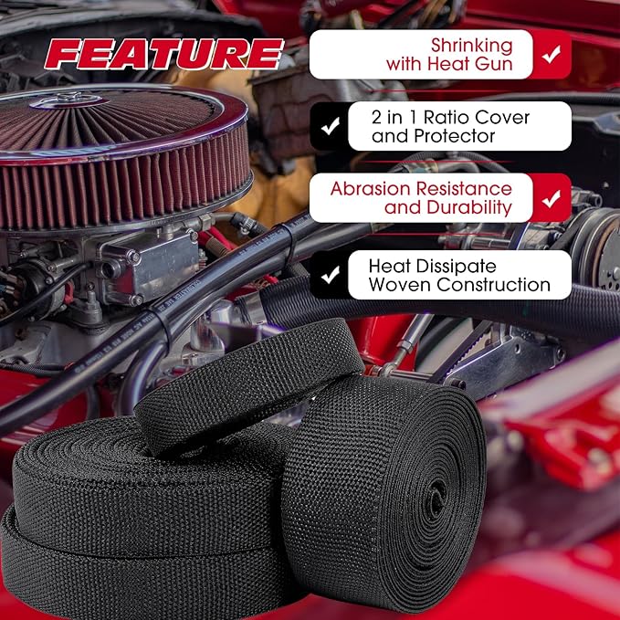 3/4" - 18 feet High Temp Heat Shrink Wire Loom, 2 to 1 Ratio Braided Heat Shrinkable Fabric Wire Management Sheath Sleeving
