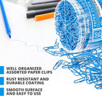 450 Blue Color Paper Clips Assorted Sizes Small, Medium and Large Paper Clips for Paperwork Ideal for Home, School and Office Use (Assorted, Blue)