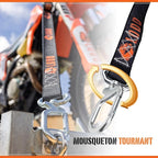 LODD - Motorcycle Tie Down Straps with Swivel Carabiner, Heavy-Duty Buckles, Fur Protection, Reinforced Buckle | 2,400 lbs, 1.5" | Trailer Securing for Dirt Bike, Enduro, Trial, Quad, Trail