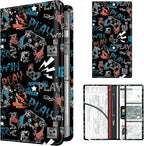 Premium Car Registration and Insurance Card Holder, Cute PU Leather Car Document Holder, Vehicle Glove Box Car Organizer with Magnetic Closure for Driver License, Cards Neon Gamer Pattern