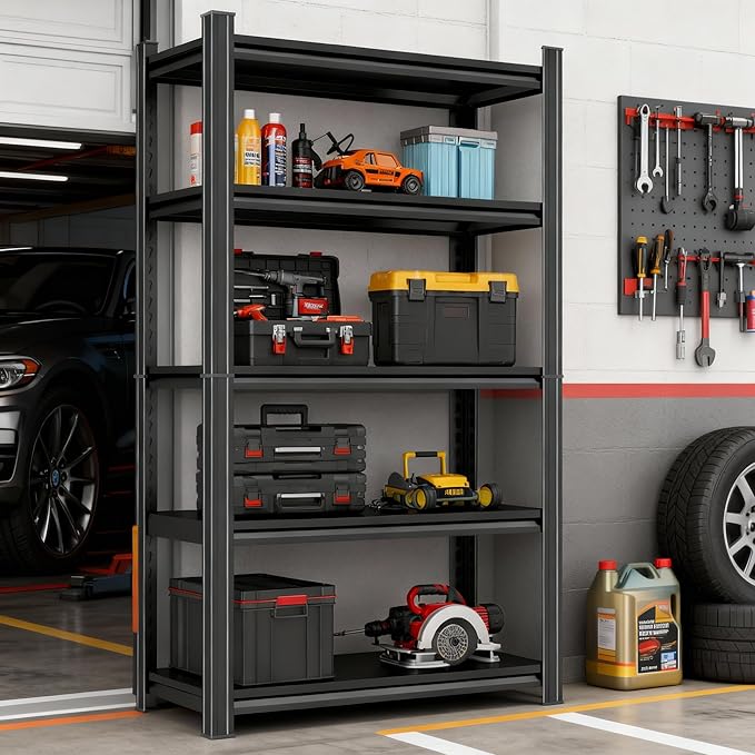 Adjustable 5-Tier Garage Shelving, Heavy Duty Steel Storage Rack, High Load Capacity, Ideal for Garage, Warehouse, or Home Organization (5-Tier 72" H x 36" W x 12" D)