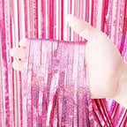3 Pack 3.3x8.2 Feet Laser Pink Foil Fringe Backdrop Curtains, Tinsel Streamers Birthday Party Decorations, Fringe Backdrop for Graduation, Baby Shower, Gender Reveal, Disco Party