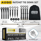 AUGO Ratchet Straps Heavy Duty 4 Pack -15 FT - 2200 LB Break Strength – Ratchet Tie Down Straps with Safety Lock S Hooks - Cargo Straps for Moving, Appliances, Motorcycle – Soft Loop Tie Down Straps