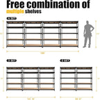 PrimeZone 48" W x 24" D x 72" H Heavy Duty Storage Shelves, 5 Tier Adjustable Garage Shelving Unit, Metal Organizer Shelf Utility Rack for Warehouse Pantry Closet Kitchen, Black, 8 Pack