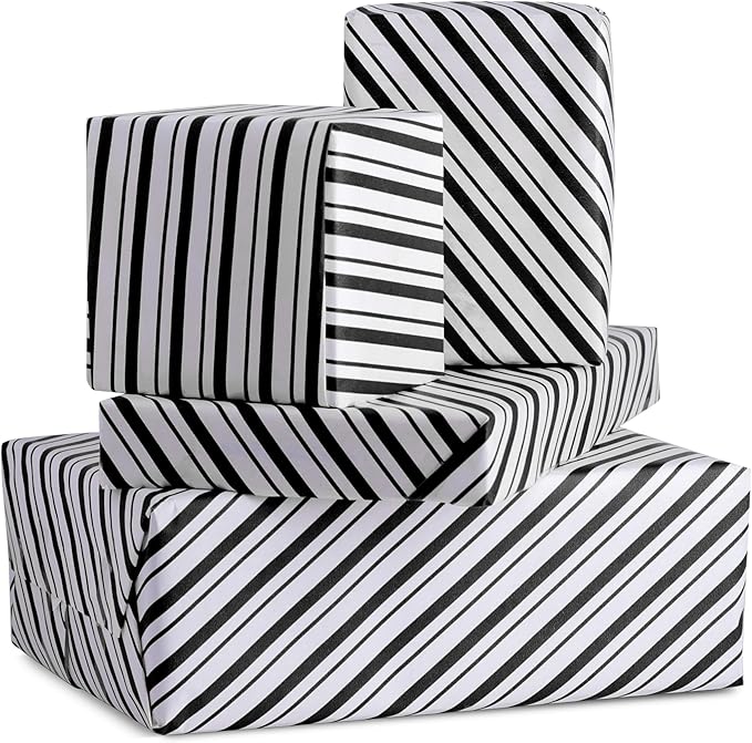 Purple Papers Wrapping Paper - Mini Roll - 18 Inch X 33 Feet - Stripes Design for Birthday, Holiday, Wedding, Baby Shower (Black)