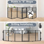 Metal Freestanding Dog Gates with Door for Outdoor Indoor,120'' Extra Wide 32'' Tall Free Standing Dog Gate for Doorways,Large Openings,Deck,Yard,Porch,Foldable Pet Fence(Black,6 Panels)