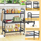 HDANI 3 Tier Metal Mesh Utility Cart,Large Capacity Multipurpose Heavy Vehicle,Rolling Trolley with to Hooks and One Basket(Black)