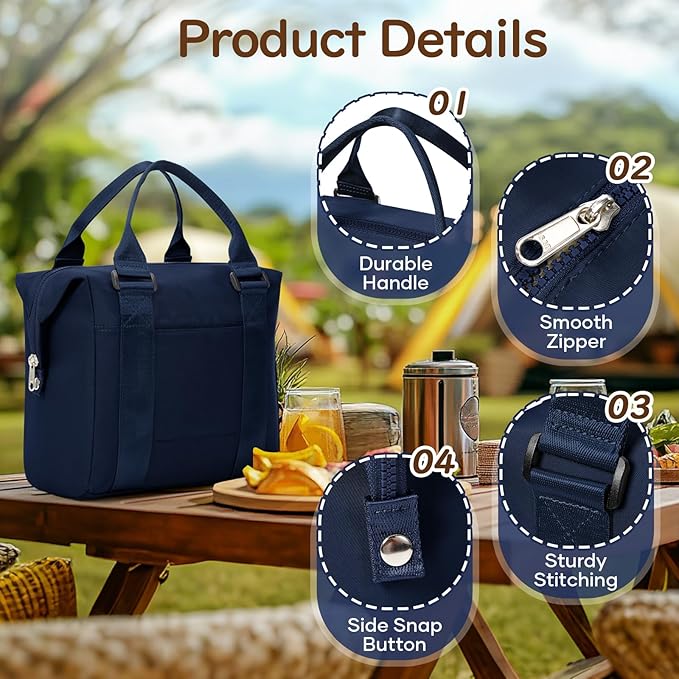 coowoz Lunch Box for Women Insulated Adult Lunch Tote Cooler Bag loncheras para mujer Lunchbox Lunchbag for Men Work Picnic Office Beach Sapphire Blue