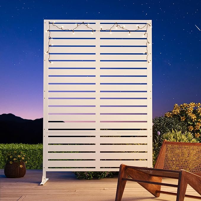 Modern Shade Metal Privacy Screen 72" H x 48" W, Freestanding Decorative Outdoor Privacy Fence Panels for Instant Privacy & Space Division, Patio Screens for Patios Outside Outdoor, White