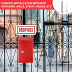 Metal Mount Wall Donation Box Key Lock Money Cash Drop Box with Top Slot and 2 Pcs Reflective Sign 10 x 5.5 x 3 Inch Safe Lock Mailbox with 2 Keys for Outside Office Business Home(Red)