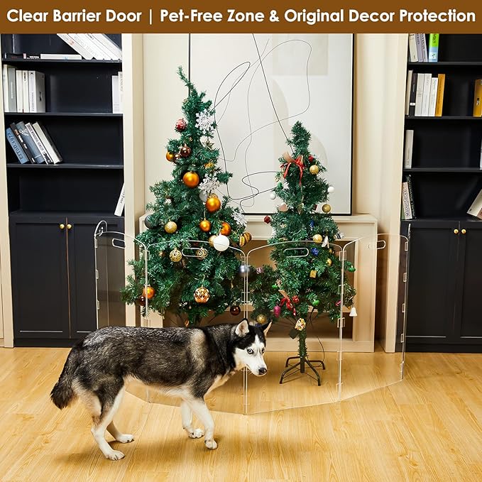 Modern Frame Clear Acrylic Freestanding Dog Gate - 32" Tall Extra-Wide Folding 6-Panel Pet Barrier for Doorways, Stairs & Large Openings, Indoor Fence for Small to Large Dogs & Cats
