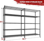 REIBII 1450LBS Shelves 5 Tier Metal Shelving Unit Storage Wire Shelving 58.1''W Pantry Shelves Wire Shelf Adjustable Garage Shelving Heavy Duty Storage Rack for Pantry Kitchen Garage, Black