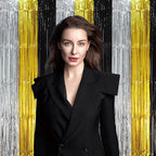 3 Pack 3.3 x 8.2 ft Black Gold Silver Foil Fringe Backdrop Curtains, Tinsel Streamers Party Decorations, Fringe Backdrop, Door Shimmer for New Years or Birthday Party