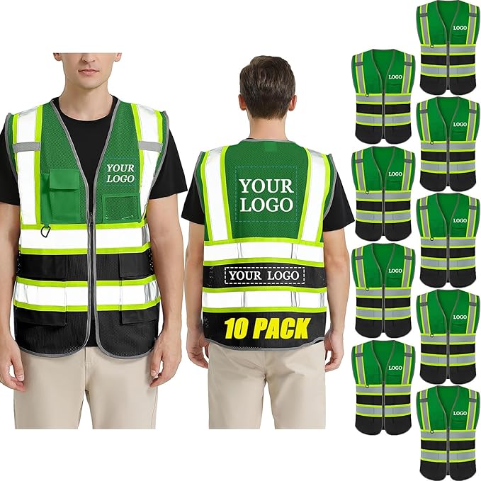 BeautyWill Custom Logo Safety Vest Class 2 High Visibility Reflective Vest for Men - Personalized Logo Team Vest