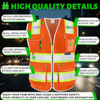 BeautyWill Custom Logo 10 Pockets Safety Vest Class2 ANSI Certified High Visibility Reflective Vest