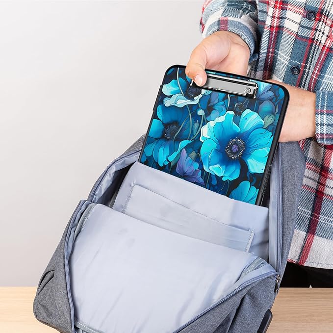 Clipboard with Storage,Storage Clipboard with Pen Holder,Heavy Duty Plastic Storage Clipboard with Low Profile Clip, Clipboard Folder, Teacher Must Haves, Office Supplies,Blue Flowers