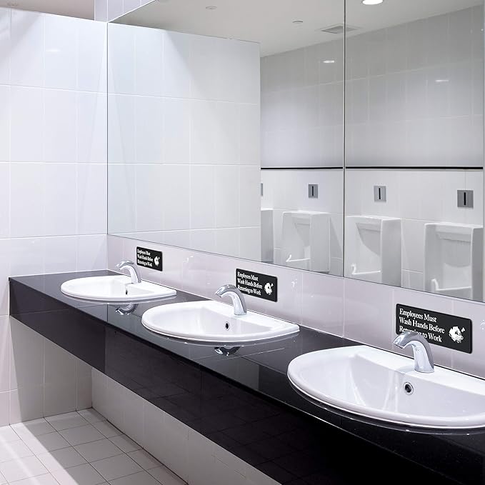 ASSURED SIGNS Employees Must Wash Hands Sign - 3 Pack - 3" x 9" - Ideal Hand Washing Signs for Wall, Door or Sink - Perfect Wash Your Hands Sign Notice for Food Service, Staff Bathroom, Hand Washing Station, or Commercial Kitchen