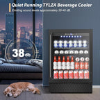 Tylza Beverage Refrigerator 24 Inch, Under Counter/Freestanding Drink Fridge, 190 Cans Beverage Cooler with Glass Door, Reversible Door, Low Noise, Quick Cooling - for Beer, Soda, ETC, Black