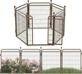 32 in(H) Decorative Garden Fence Outdoor for Yard with Gates,Heavy Duty Iron 6 Panels Total 13ft(L) Anti Dig Fence with Gravity Automatic Lock for Indoor/Outdoor Decorative Dog Fence,Brown
