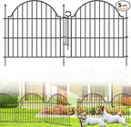 Decorative Metal Garden Fence with Gate Lock 5 Panels, 24in (H) x 10ft (L) No Dig Dog Fence Outdoor for Yard, Temporary Rustproof Metal Wire Rabbit Dog Garden Border Fencing for Patio